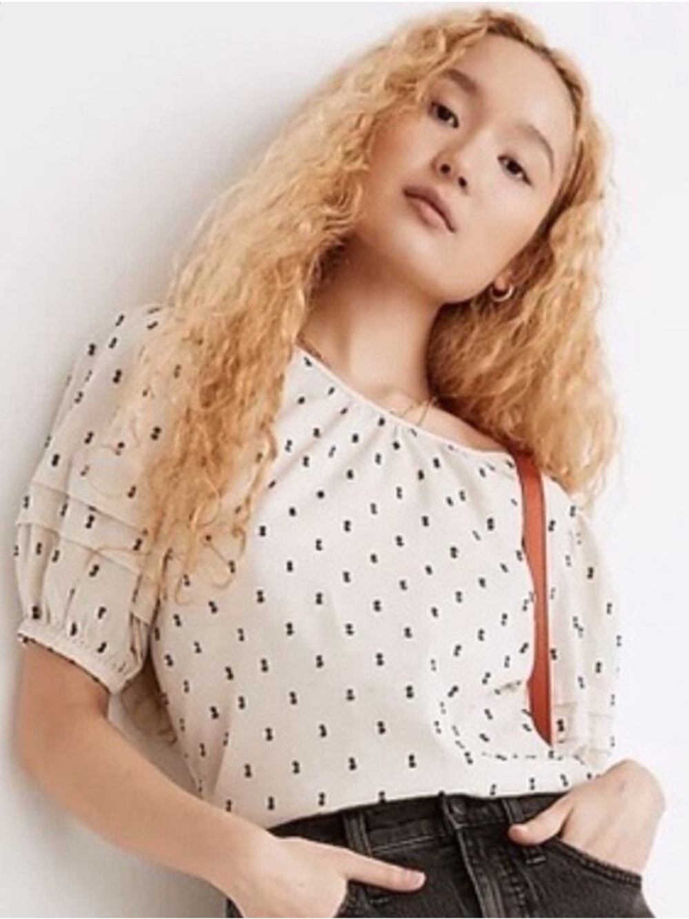 Madewell Cream Puff Sleeve Polka Dot Blouse (small)